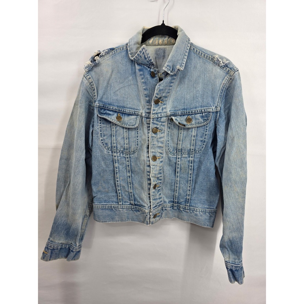 Vintage Lee Riders Distressed Denim Jacket Light Wash Eagle Graphic Small